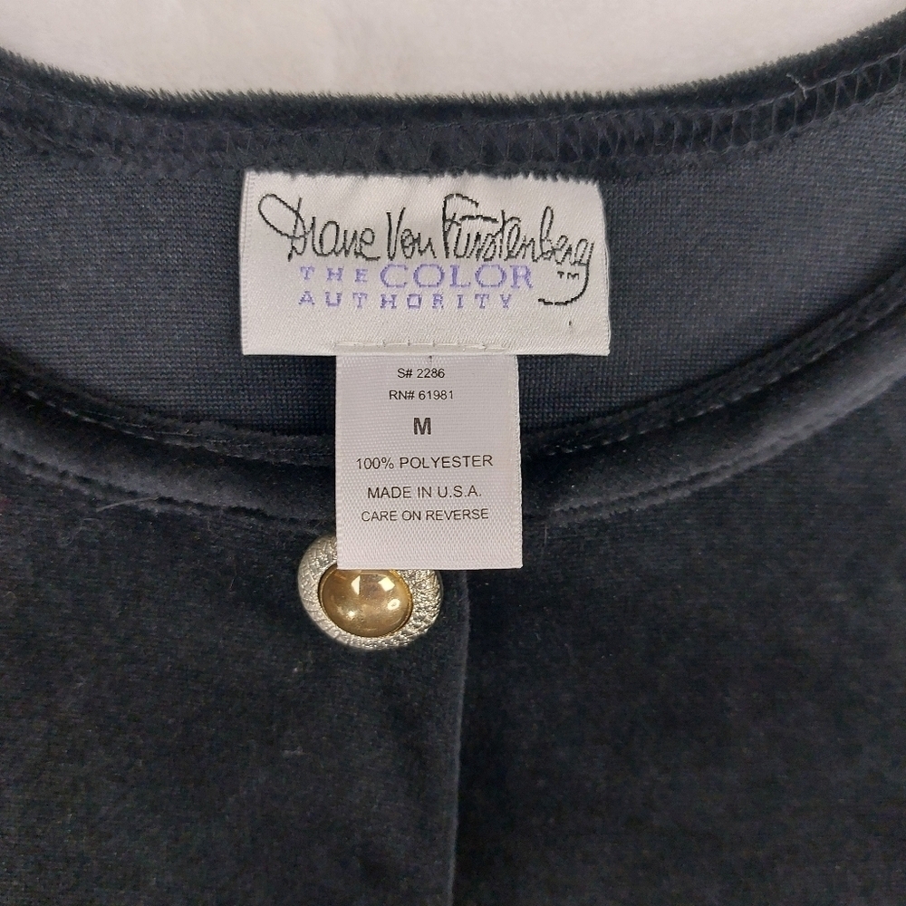 DIANE VON FURSTENBERG THE COLOR AUTHORITY VTG BLACK VELVET DRESS JACKET SET SZ M - Picture 12 of 16